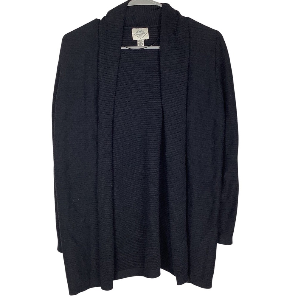 St Johns Bay Womens PXL‎ Black Ribbed Open Front Shawl Collar Cardigan Sweater